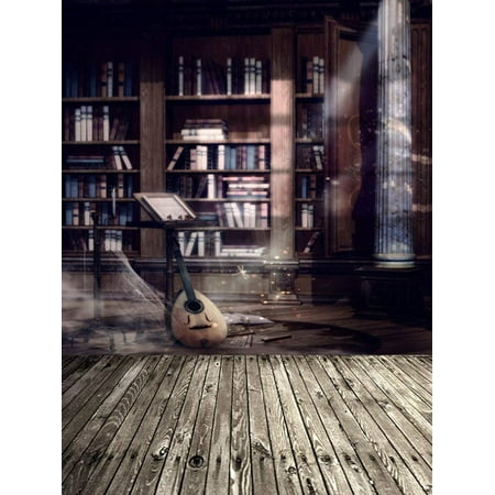 Image of ABPHOTO Polyester Wooden Floor Vintage Room Guitar Books Photography Backdrops Photo Props Studio Background 5x7ft