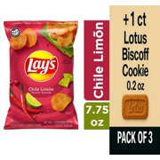 Lays Chile Limon Potato Chips 7.75 oz - Pack of 3 & Lotus Biscoff Cookie - 0.2 Oz - 1 ct