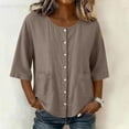 thumbnail image 2 of Turilly Women's Casual Cotton Linen 3/4 Sleeve Button Up T-Shirts Solid Color Loose Fit Open Front Top with Pockets, 2 of 6