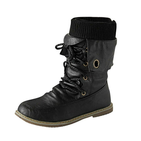 

Boots Women s Shoes Winter Women s Flat Bottom Lacing Medium Tube Thick