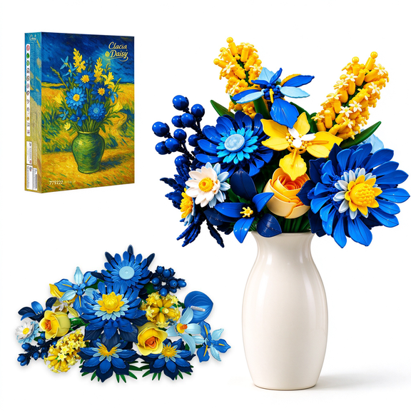 OKKIDY Glacia Daisy Flower Bouquet Building Blocks Set Compatible with Lego,Ice Blue Botanical Collection,Mother's Day Gift for Mom Women Adults & Girls