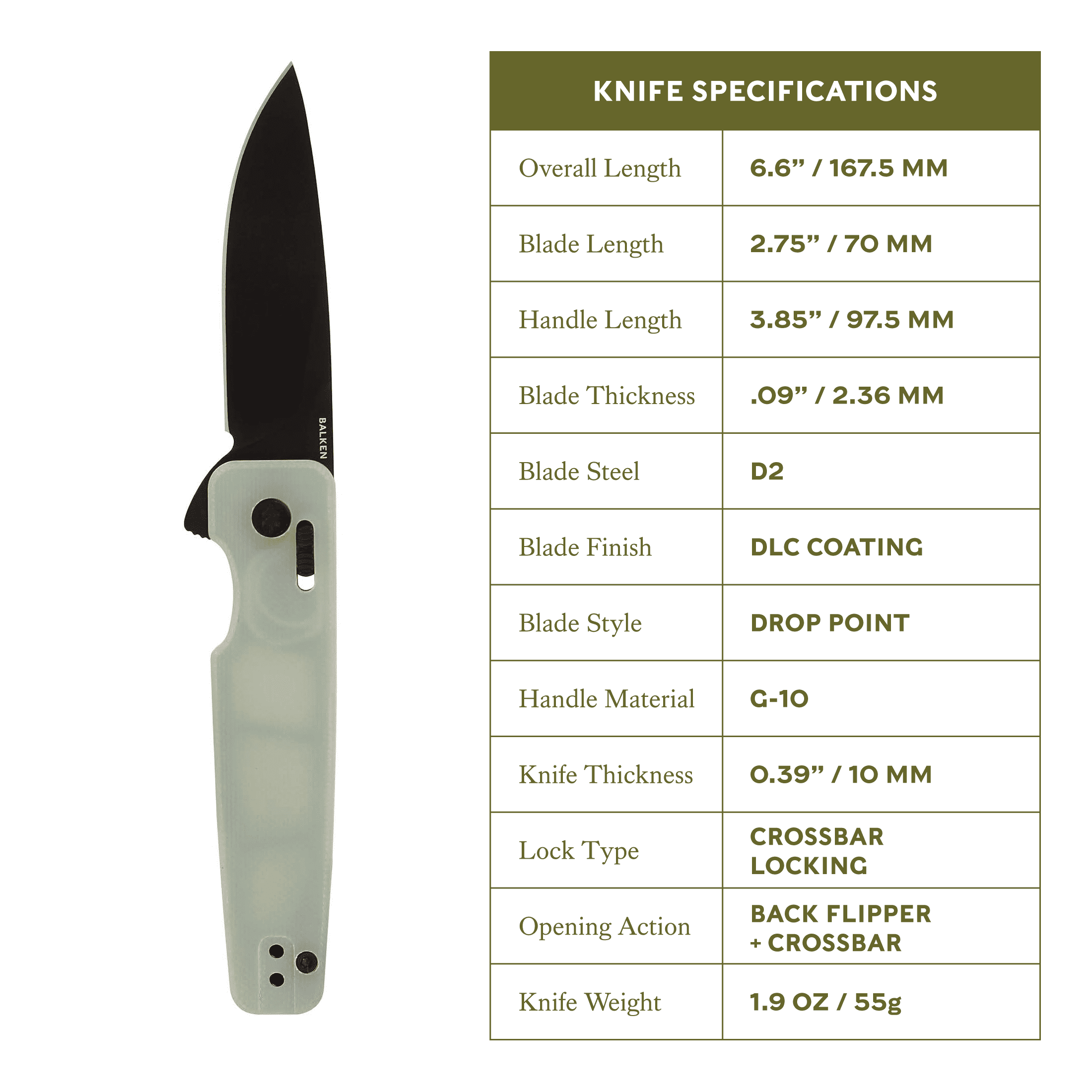 Swiss Tech Balken Crossbar Locking Lightweight Flipper Knife, with D2 Steel and Low Profile Back Flipper, Jade