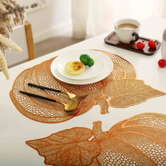 Nsxcdh Pumpkin Placemats Hollowed PVC Decorative Mats Waterproof and Heat-Resistant Table Mats Autumn Table Decor for Halloween and Dining Table