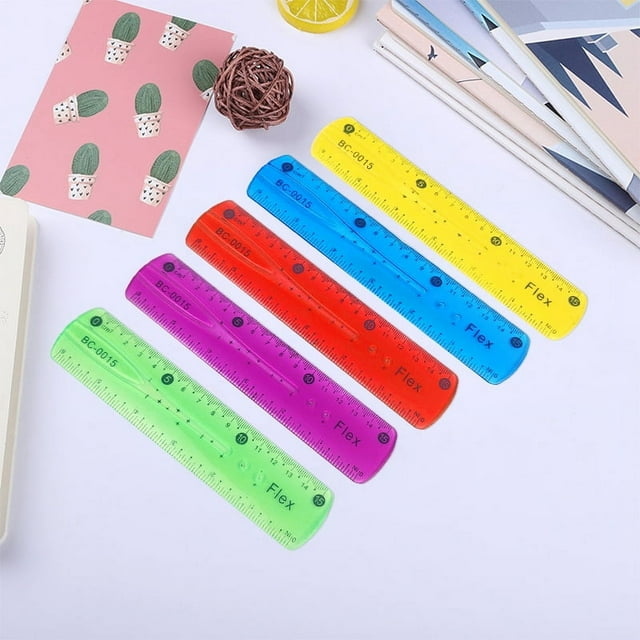 Regla Flexible de 5 Piezas, Regla de Plástico de 15 cm Regla de Borde Recto Inastillable Regla Suave y Flexible Regla Transparente para Niños