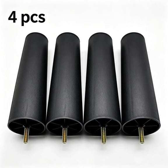 Vruelia 4 Pcs 8 Inch Tapered Round Plastic Furniture Legs, M8 Hanger Bolts for Chairs and Sofas, Black Legs for Dressers, Cabinets, Ottomans, and Beds