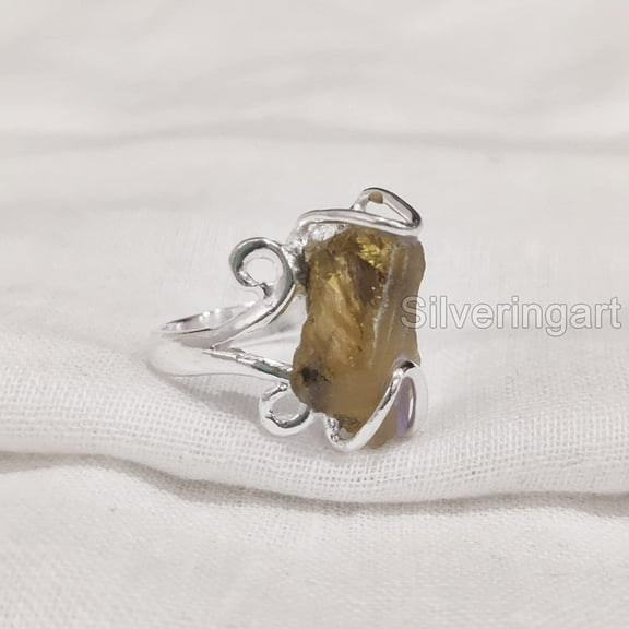 Natural Citrine Ring, Rough Citrine Gemstone Ring, November Birthstone, Hippie Wire Ring, 925 Sterling Silver, Womens Ring, Christmas, Thanksgiving, Handmade, Statement Jewelry, Rough Gemstone Jewelry