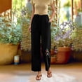 thumbnail image 2 of ROHUUQUE Cotton Linen Pants for Women Elastic High Waist Wide Leg Loose Printed Jogger Pant with Side Pockets Black, 2 of 8