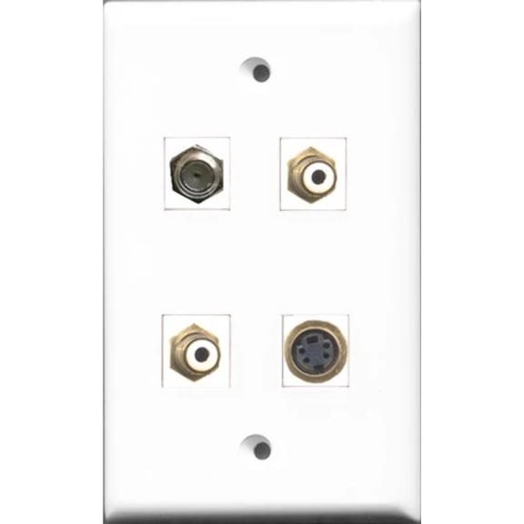 RiteAV - 2 Port RCA White and 1 Port Coax Cable TV- F-Type and 1 Port S-Video Wall Plate