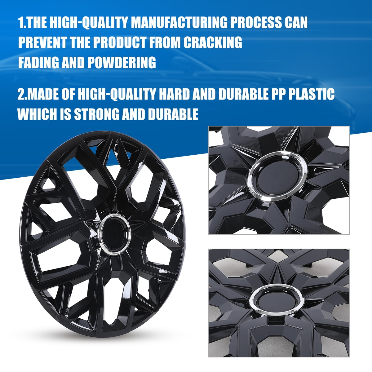 4Pcs Wheel Rims Cover,17 inch Universal Hubcap for Steel Wheel Rims Cover,Snap on Installation with Retention Rings,Black Lacquer