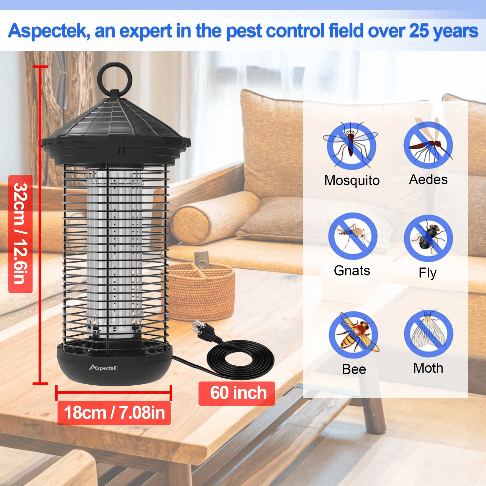 Aspectek 20W Electric Light Bug Zapper and UV Light Fly Killer with Replacement Bulbs for Insects