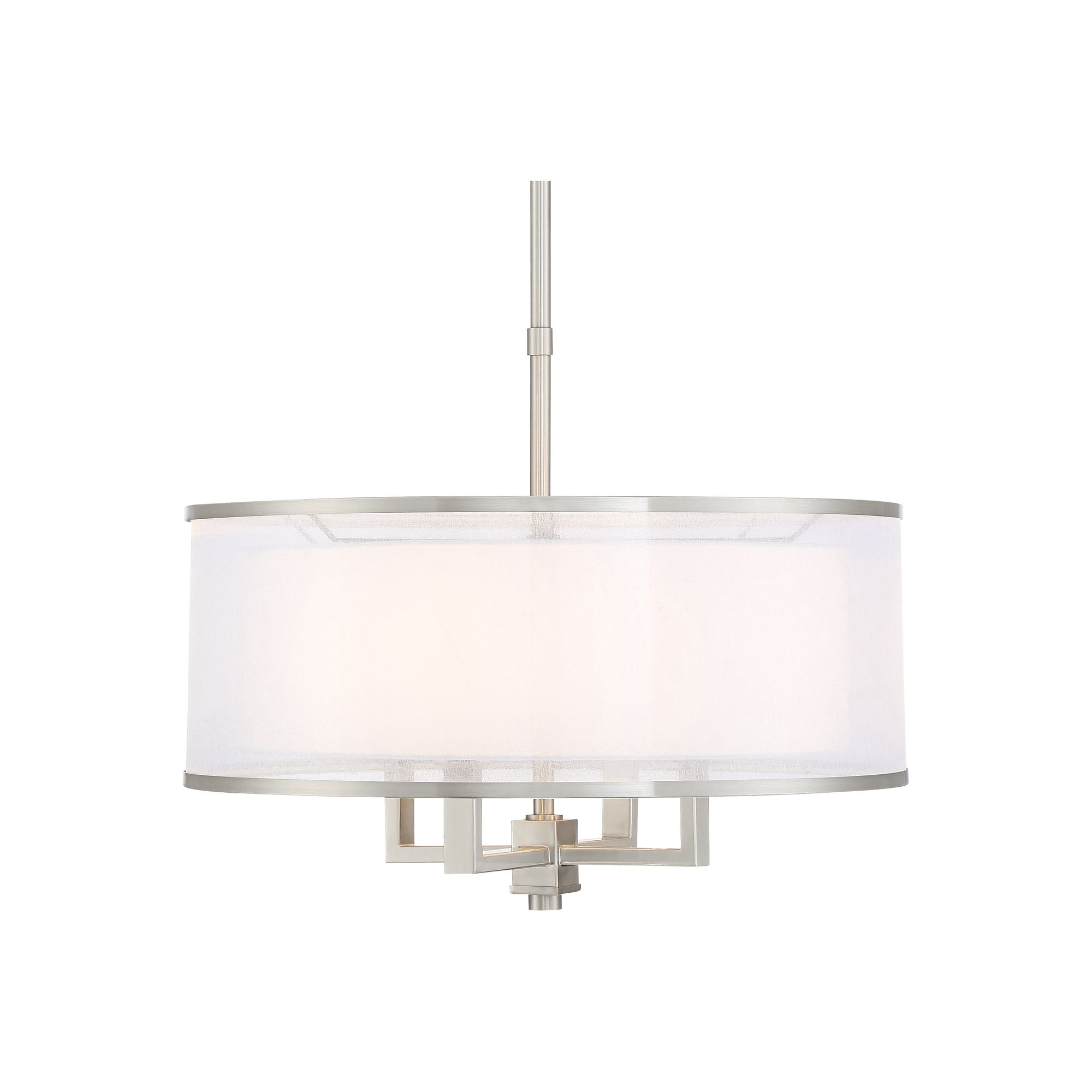 Possini Euro Design Brushed Nickel Drum Pendant Chandelier 21" Wide Silver Organza White Shade 4-Light Fixture for Dining Room