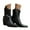 Black, variant on Womens Riding Boots Retro Waterproof Leather Buckle Strappy Chunky Heel Pointed Toe Mid Calf Booties Zip up Fall Winter Boots