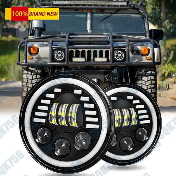 7" LED Headlights Halo DRL Hi/Lo Beam for Hummer H1 2002-06 H2 03-09 AM General