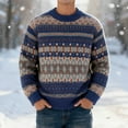 thumbnail image 2 of Retro Jacquard Knit Sweater Men Winter Striped Graphic Sweater Color Navy Size M, 2 of 3