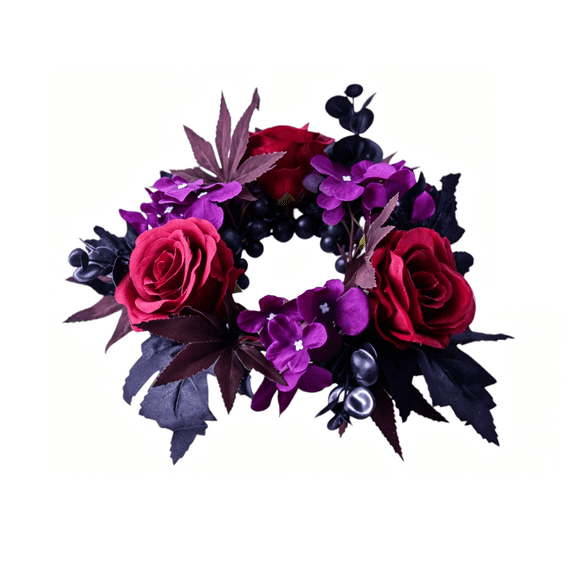 Halloween Candle Holder Halloween Flowers Home Door Gothic Decor Thanksgiving Party Decor Halloween Candle Ring Wreath Artificial Flower Wreath Halloween Centerpieces For Tables