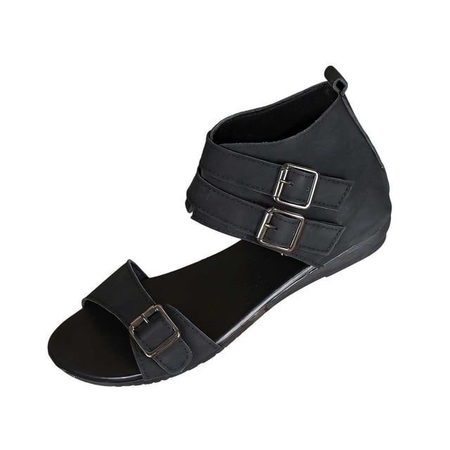 Xfvqtps Womens Flat Gladiator Sandals High Top Buckle Strap Open Toe Lightweight Summer Sandals