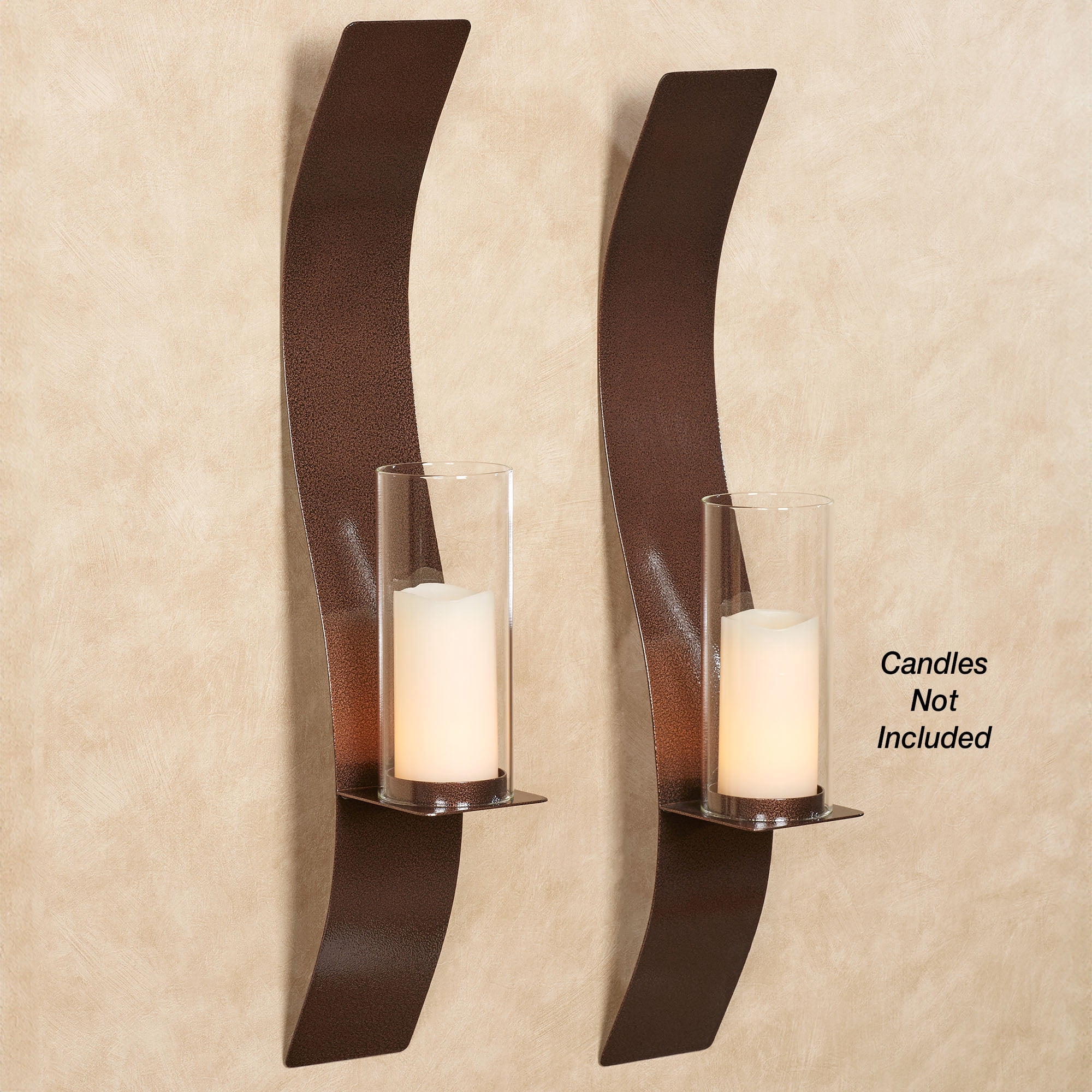 Sinuous Wall Sconce Pair Antique Copper - Handcrafted Steel - Glass Hurricane - Set of 2 - Metal Sconces Holder for Bedroom, Bathroom, Living Room, Kitchen Walls Large 32 Inches High