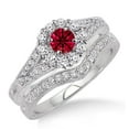 thumbnail image 1 of Extraordinary Fantastic Mind Blowing Moissanite Diamond Halo 2.5 Carat Round Cut Ruby Antique Floral Bridal set on 10k White Gold, 1 of 3