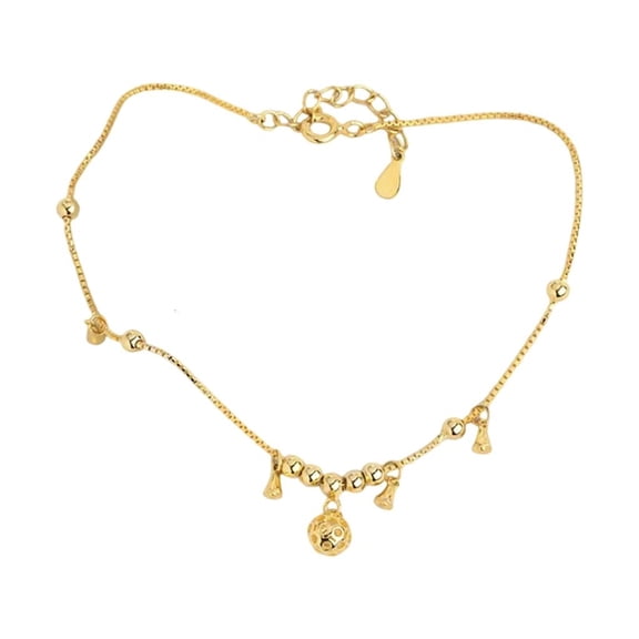 Adjustable Gold Plated Anklet Bracelet With Round Charm Bells Jewelry For Her