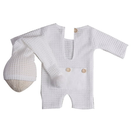

YMILEMY Baby Photography Props Outfits Boy Girl Stretch Elf Knot Sleepy Hat Bodysuit Jumpsuit Pajama Set
