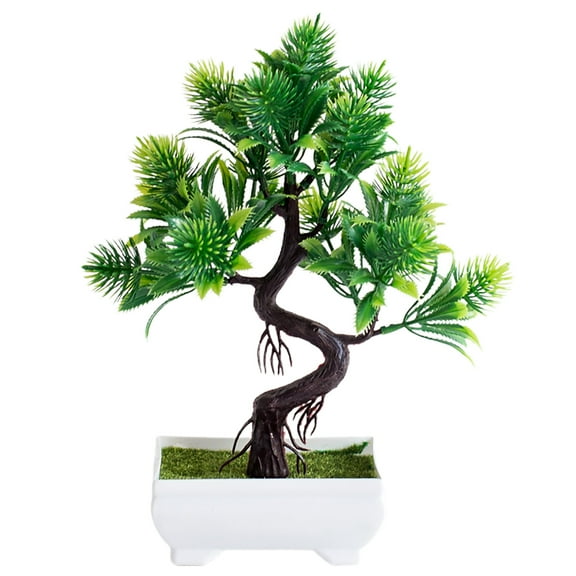 Artificial Bonsai Pine Tree, Faux Potted Plant Desk Display Fake Tree Pot Ornaments, Japanese Cedar Bonsai Plant for Home, Office Decoration