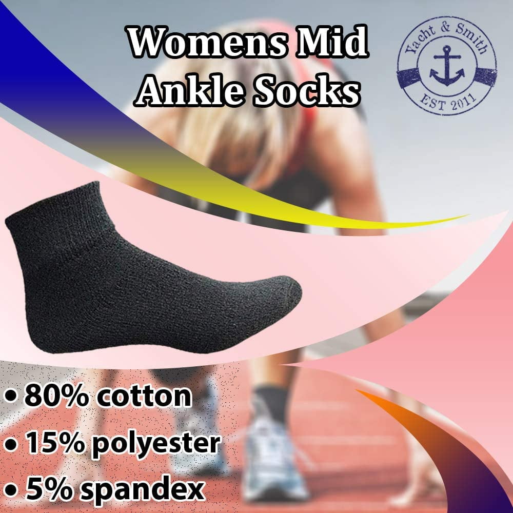 Yacht & Smith Wholesale Bulk Womens Mid Ankle Socks, Cotton Sport Athletic Socks - Size 9-22
