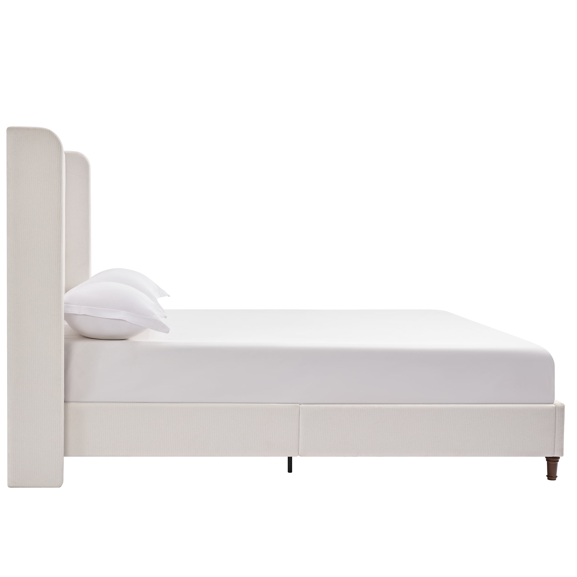 Miniyam Queen Size Upholstered Bed, 54" High Platform Bed with Wingback Headboard for Adult, Cream White