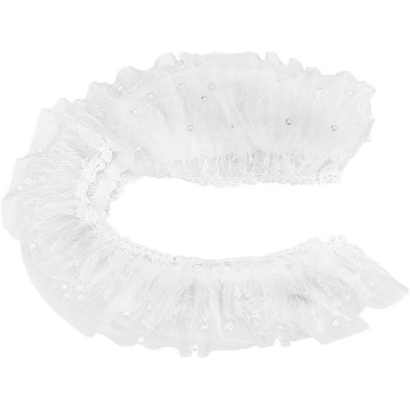 1bag 5 Yards Ruffle Lace Trim Ribbon 3.3" White Bowknot Pearl Beaded Ruffled Gathered Edge Trim Vintage Fabric Embroidered Sewing Dress Patches Trimming for Curtain Wedding Bridal Crafts