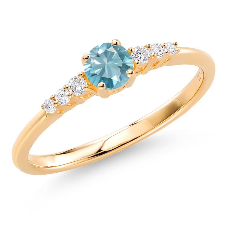 Gem Stone King 10K Yellow Gold Blue Zircon and Lab Grown  display picture 1