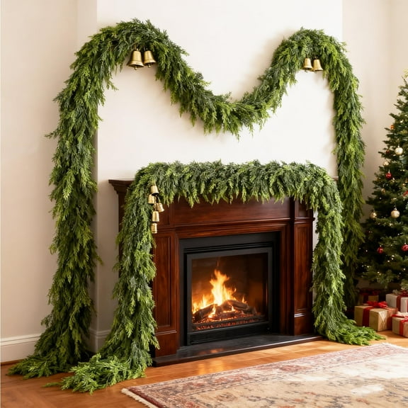 Guvpev 6FT Lifelike Cedar Christmas Garland, Artificial Realistic Faux Green Cedar Pine Garland, Thick and Lush, Soft Bendable, for Home Fireplace Indoor/Outdoor Christmas Holiday Party Decorations