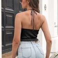 thumbnail image 3 of Camiseta sin mangas con cuello halter para mujer, mini suéter de punto sin mangas, cuello redondo, chaleco informal de color sólido, 3 of 7