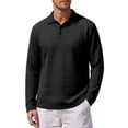 thumbnail image 2 of CQONEPT Mens Long Sleeve Textured Shirts Button Up Collared Pullover Fall Casual Business Golf T Shirts Vintage Loose Fit Tops Black L, 2 of 5