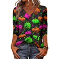 thumbnail image 2 of Women Halloween 3/4 Sleeve Tops Funny Graphic Tees Fall V Neck Loose Fit Party Halloween T-Shirts, 2 of 6