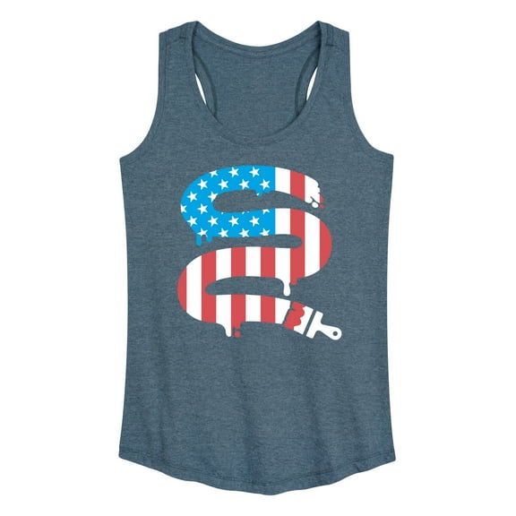 Instant Message - Paintbrush Painting American Flag - Women's Racerback Tank Top