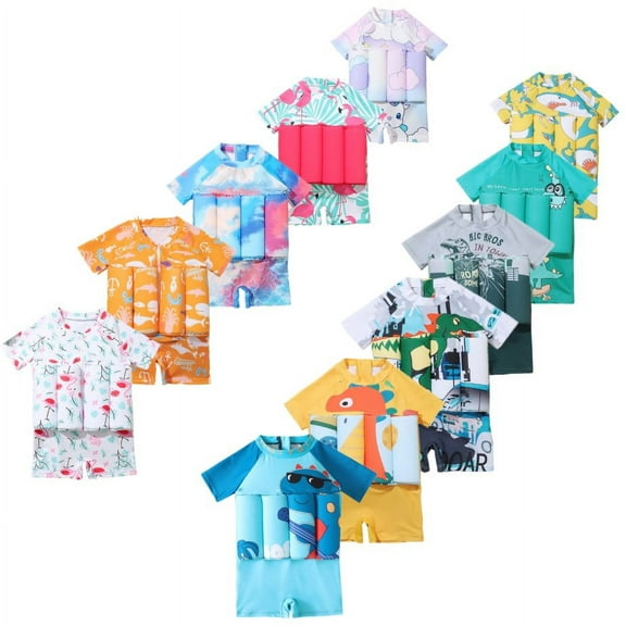 Kids One-piece Rashguard Swimsuit Float Suit, Uccdo Little Boys Girls Floral Cartoon Zip up Buoyancy Swimsuit Bathing Suit 2-6Y