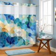 thumbnail image 6 of No Hook Shower Curtain, Blue Green Geometric Shower Curtains for Bathroom with See Through Top Window, Stained Glass Abstract Chic Art Waterproof & Washable Bath Curtain Long 72"x78", 6 of 7