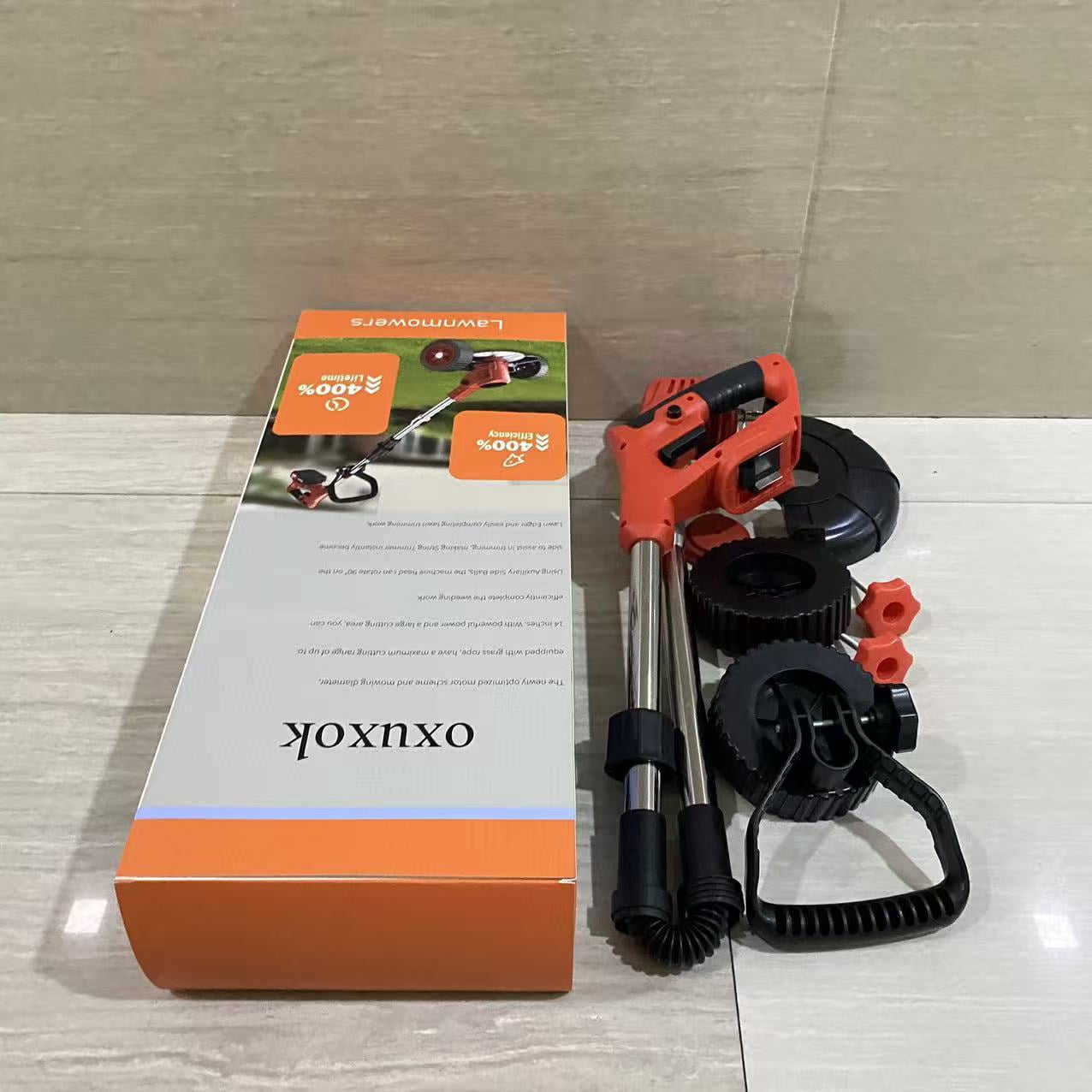 oxuxok Lawnmowers,14-Inch Cordless String Trimmer & Edger, (2 x 21V 4.0Ah Electric Brush Cutter Battery Powered), Telescopic Handle, 3 Cutting Methods