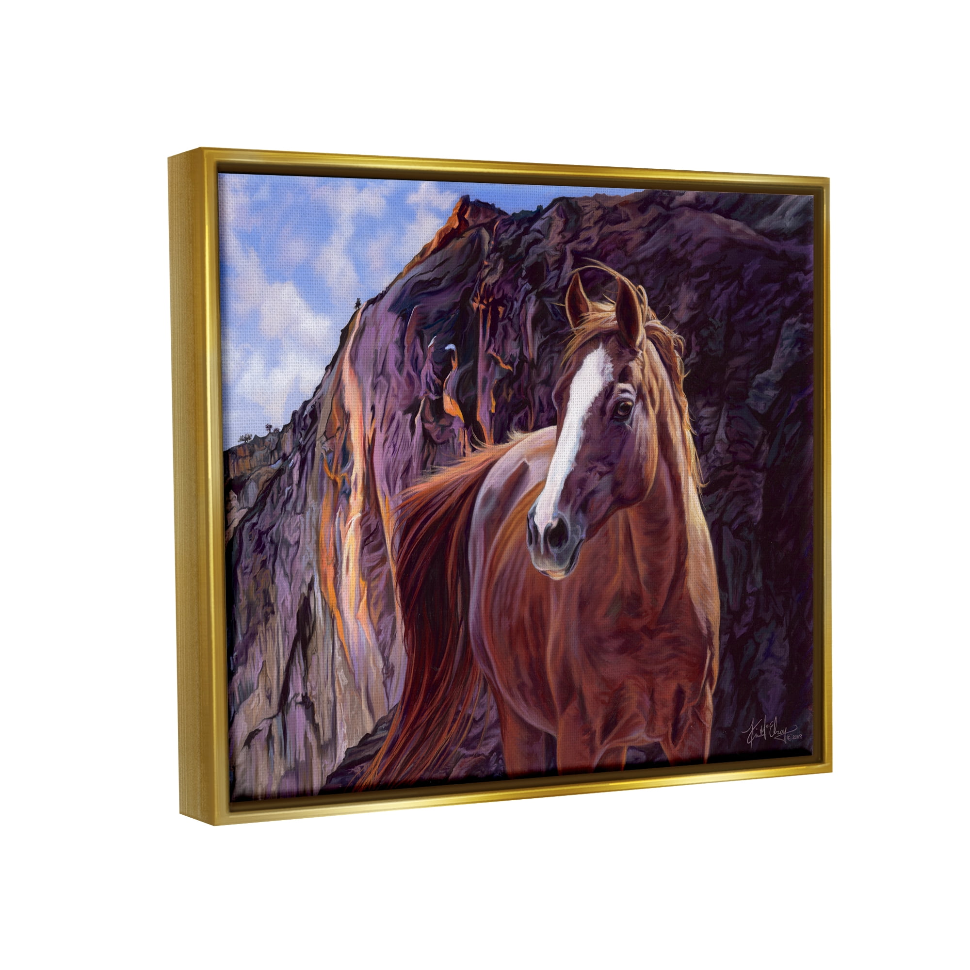 Stupell Industries Horse by Cliffs Landscape Animals & Insects Painting Gold Floater Framed Art Print Wall Art, 31 x 25
