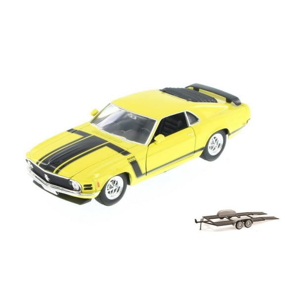 Diecast Car & Trailer Package - 1970 Ford Mustang, Yellow - Welly 22088 - 1/24 Scale Diecast Model Toy Car w/Trailer