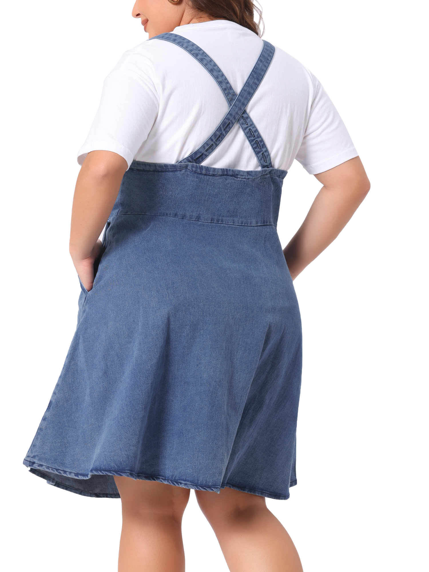 DARING DIVA Women's Plus Size Denim Overall Adjustable Straps Pockets Dress 5X Light Blue