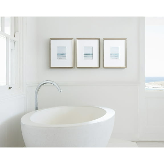 Kate and Laurel Adlynn Decorative Rectangle Watercolor Framed Art Set of 3, 11 x 14 matted to 5 x 7, Silver, Coastal Three-Piece Framed Wall Art for Gallery Wall Frame Set in Living Room Wall Decor