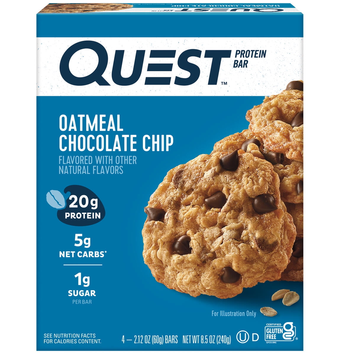 (5 pack) Quest Protein Bar, Oatmeal Chocolate Chip, 20g Protein, Gluten Free, 4 Count