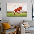 thumbnail image 5 of YarnArtistry Texas Decor Longhorn Cow Pictures Wall Decor Country Farmhouse Landscape Picture Living Room Bedroom Office Kitchen Wall Decor Framed Canvas Artwork, 5 of 6