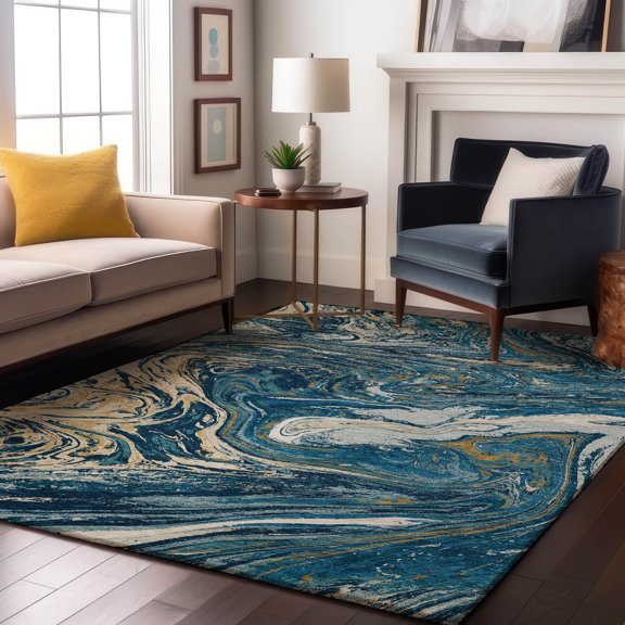 Addison Rugs Mayfield Premium Machine Washable Transitional Abstract Navy Rectangle Rug, 9' x 12'