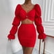 thumbnail image 2 of Conjuntos de blusa de manga larga y minivestido con cuello en V para mujer a la moda de 2 piezas Wmkox8yi  bvn772, 2 of 9