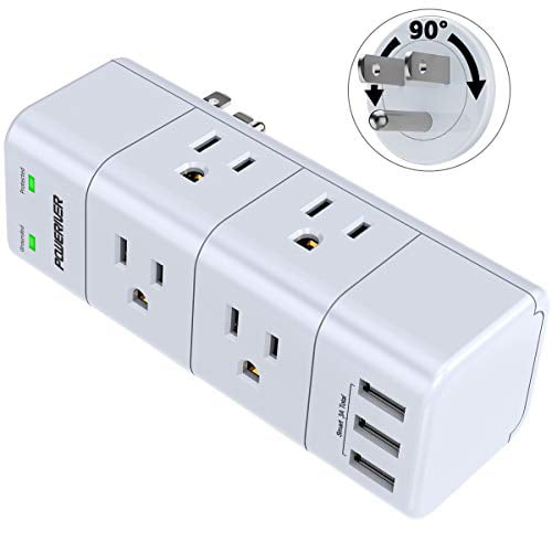Surge Protector Wall Mount Splitter With Rotating Plug Power Strip 6 Extender 3 Side And Usb Ports 1680 Joules For Home School Office Travel White Com - Wall Mount Power Strip With Usb