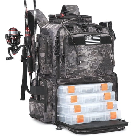 50L Fishing Backpack with Rod Holders and Tackle Storage