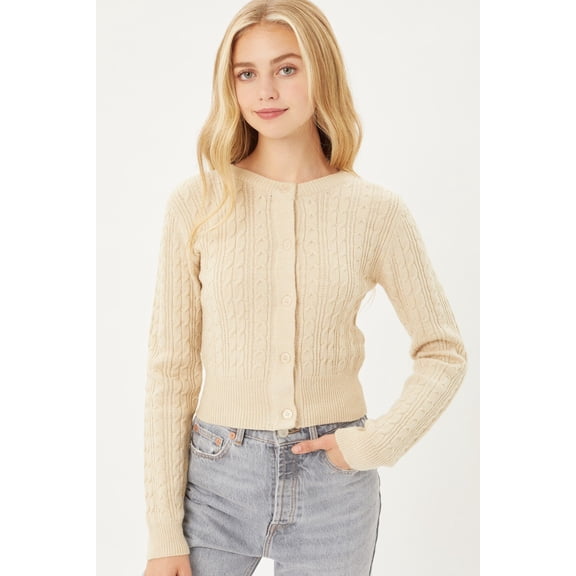 Buttoned Cable Knit Cardigan Long Sleeve Sweater L