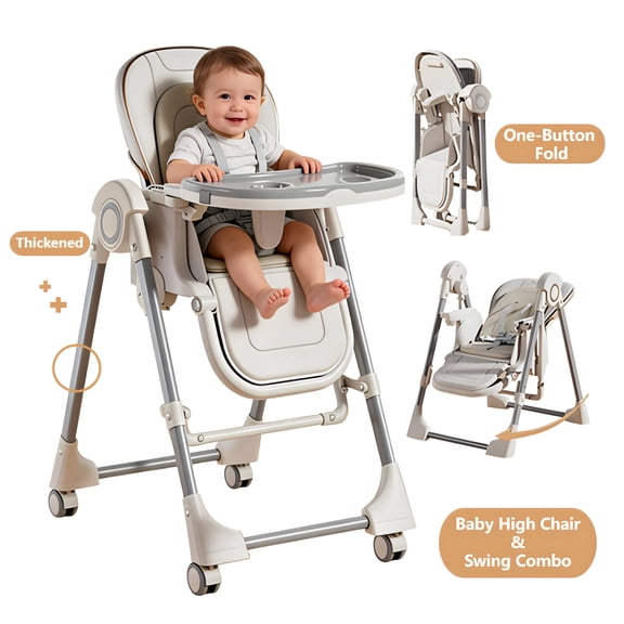 Iris Baby Convertible Baby High Chair with Swing Combo,Baby Swing&Toddler Eating Chair with Foot Rest, PU Cushion, Adjustable Height for 6-36 Months, Unisex,White