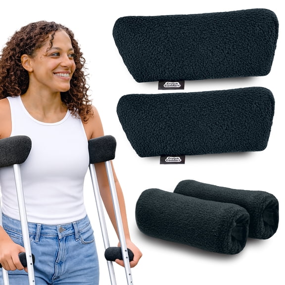 Universal Crutch Underarm Pad and Hand Grip Covers, Black
